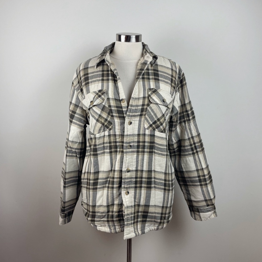 Wrangler Tan Brown White Plaid Collared Button Down Faux Fur Lined Jacket Top